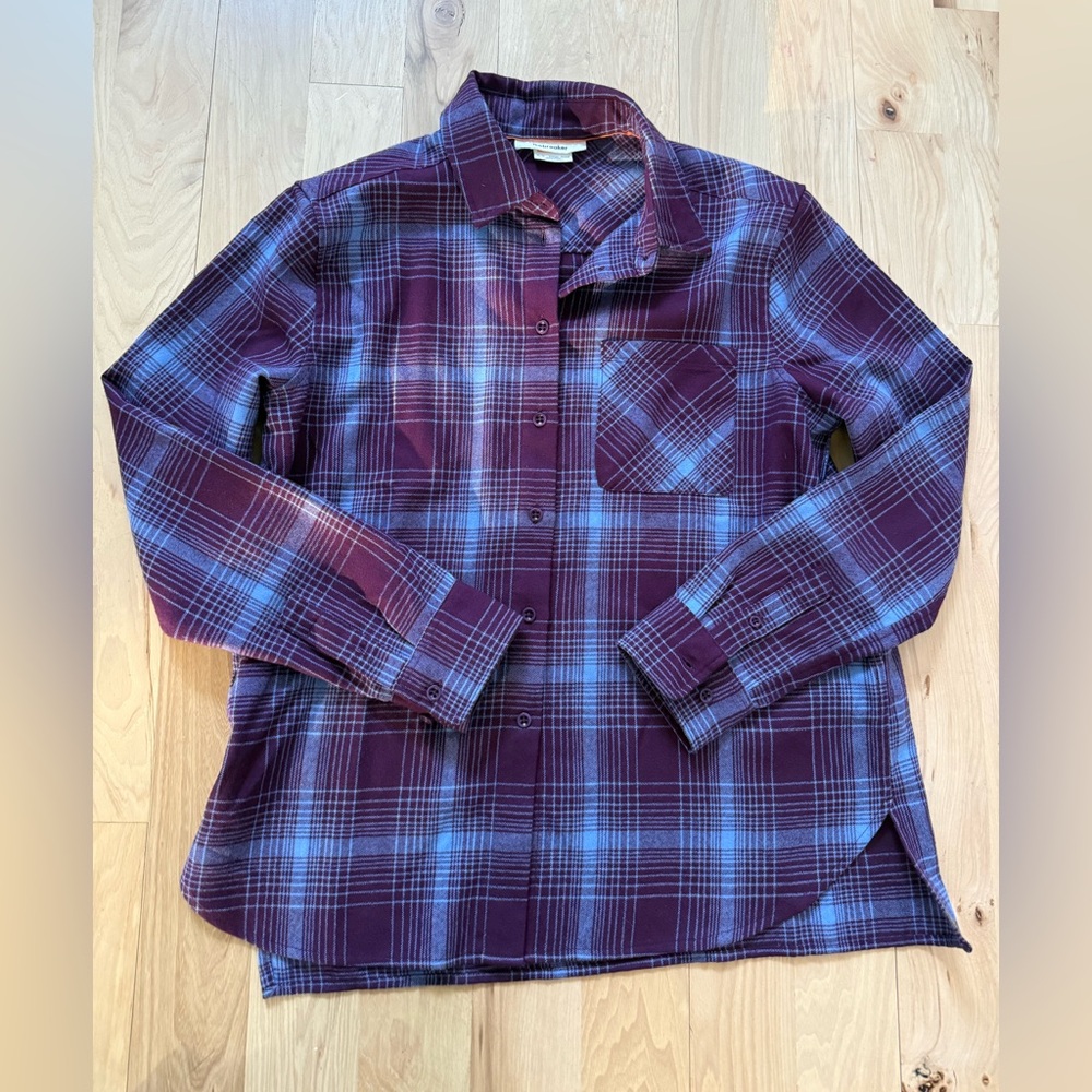 Icebreaker Women's Merino Wool 200 Dawnder Long Slv Flannel Purple Blue Plaid M
